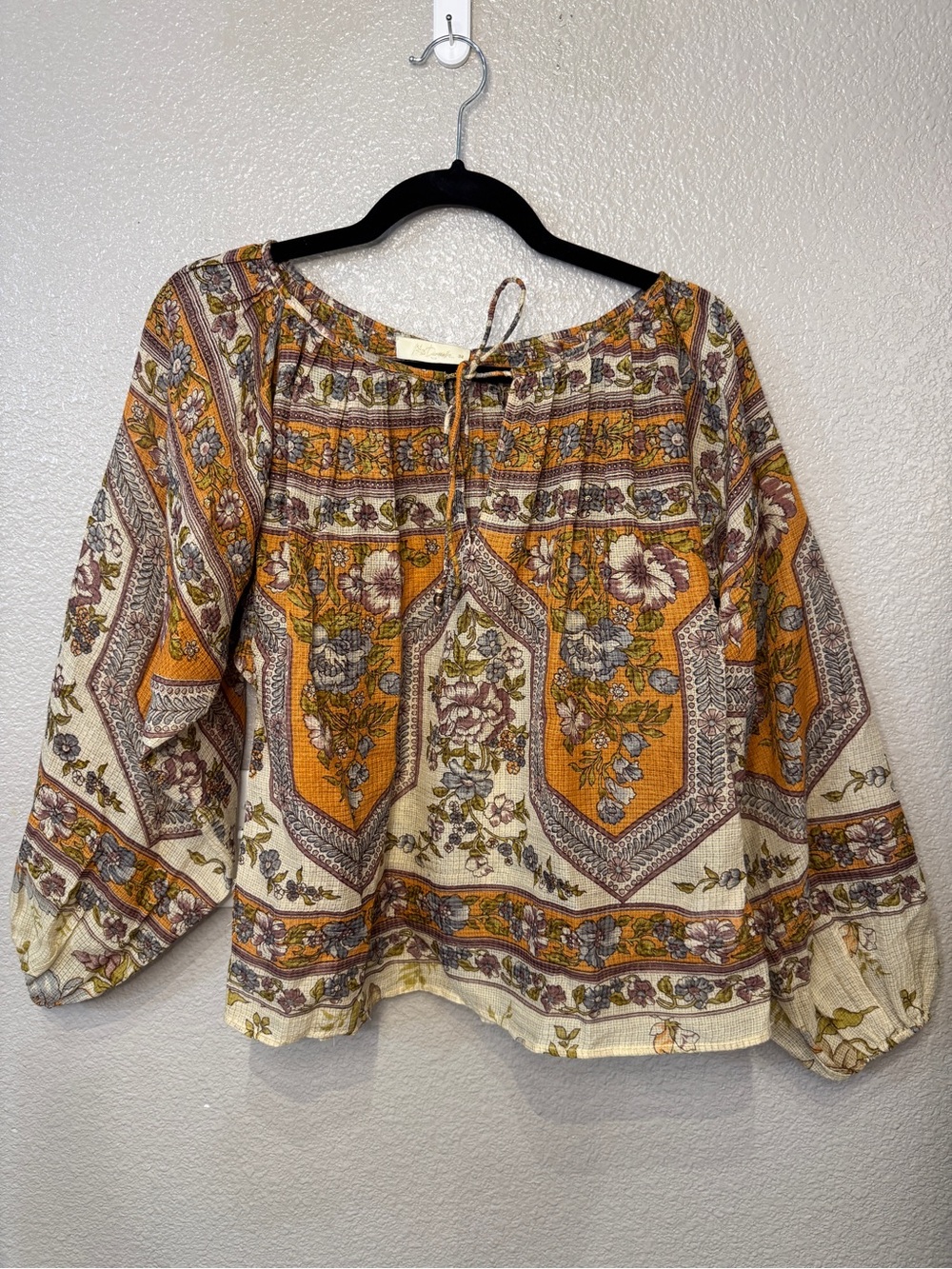 Mes Demoiselles Roselle Balloon Sleeve Floral Lurex Boho Blouse Size 2 / XS
